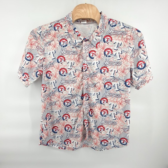 Texas Rangers Other - Texas Rangers Button Down Shirt Mens XL White Red Blue Floral MLB All Over Print